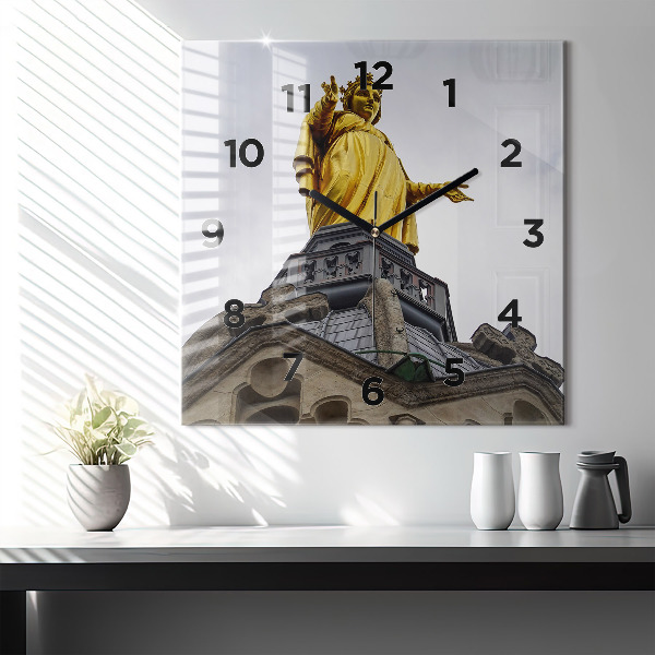 Čtvercové nástěnné hodiny Socha Panny Marie v Lyonu