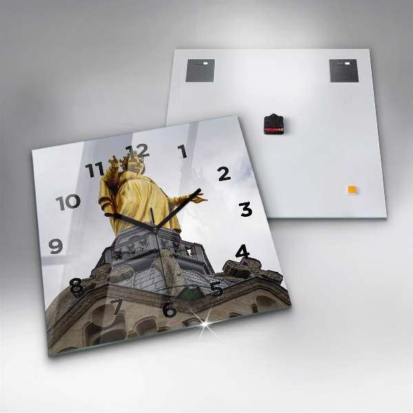 Čtvercové nástěnné hodiny Socha Panny Marie v Lyonu