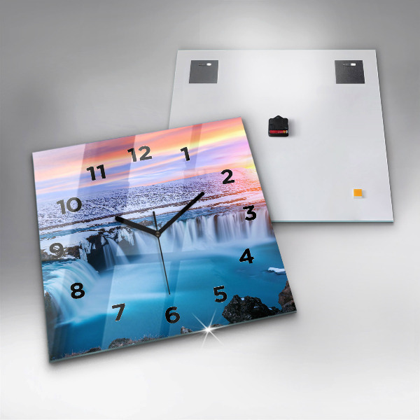 Skleněné hodiny čtvercové Vodopád Godafoss Island