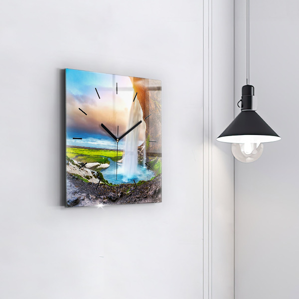 Skleněné hodiny čtvercové Vodopád na Islandu