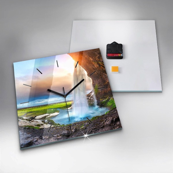 Skleněné hodiny čtvercové Vodopád na Islandu