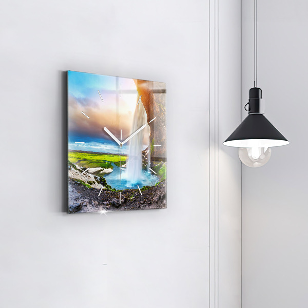 Skleněné hodiny čtvercové Vodopád na Islandu