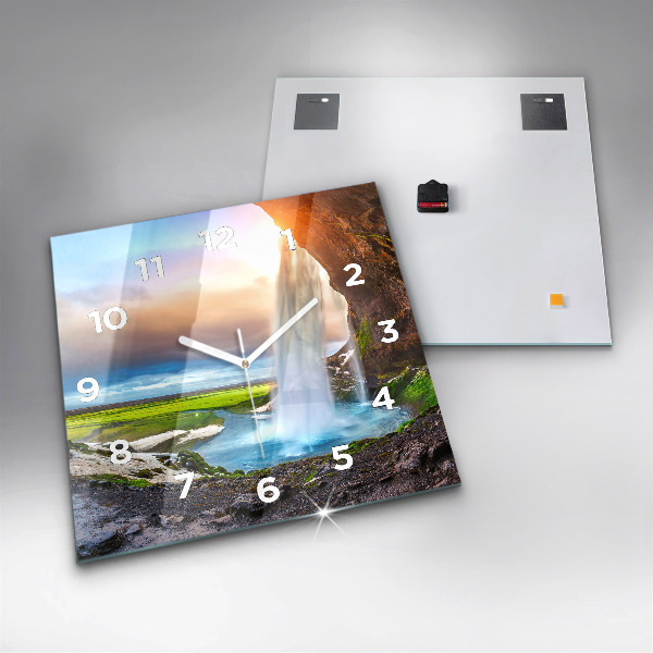 Skleněné hodiny čtvercové Vodopád na Islandu