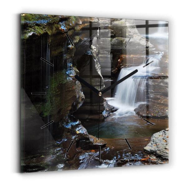 Skleněné hodiny čtvercové Islandský vodopád a skály