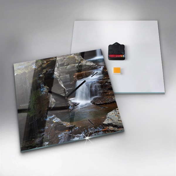 Skleněné hodiny čtvercové Islandský vodopád a skály