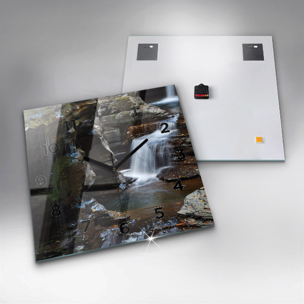 Skleněné hodiny čtvercové Islandský vodopád a skály