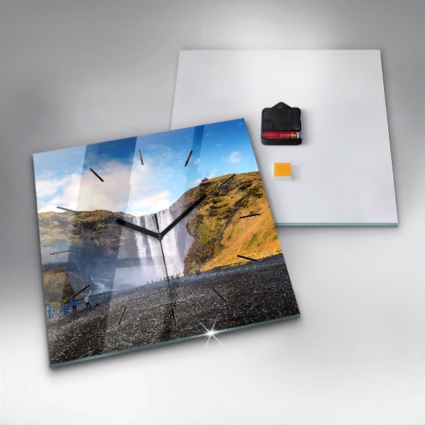 Skleněné hodiny čtvercové Vodopád na Islandu