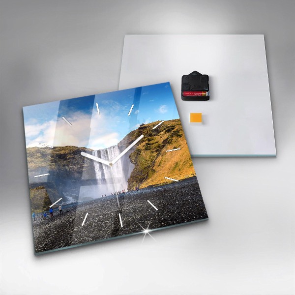 Skleněné hodiny čtvercové Vodopád na Islandu