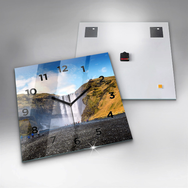 Skleněné hodiny čtvercové Vodopád na Islandu