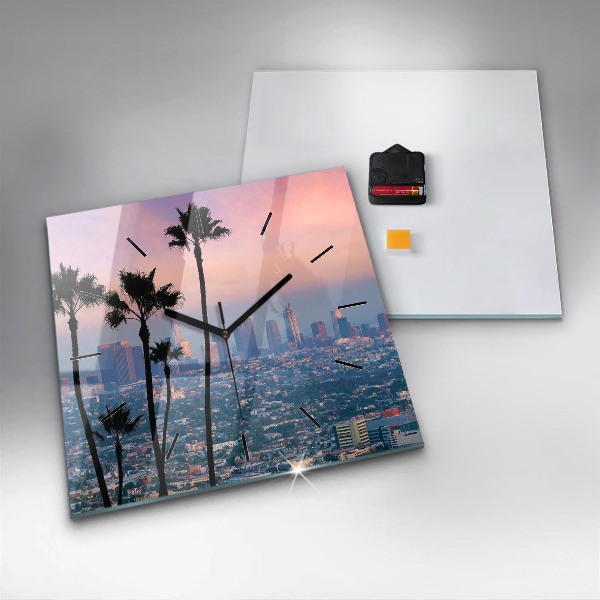 Skleněné hodiny čtvercové Západ slunce v Los Angeles