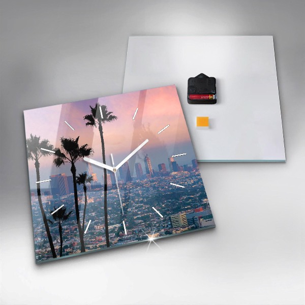 Skleněné hodiny čtvercové Západ slunce v Los Angeles