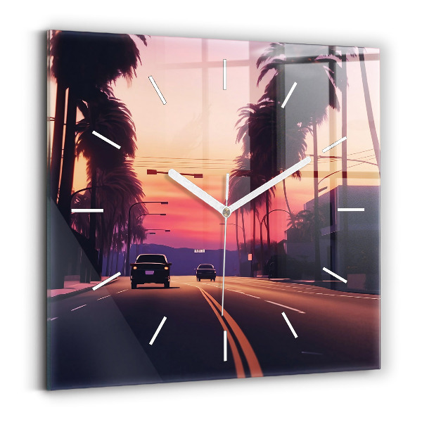 Skleněné hodiny čtvercové Západ slunce v Los Angeles