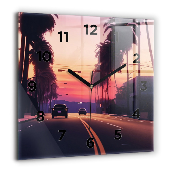 Skleněné hodiny čtvercové Západ slunce v Los Angeles