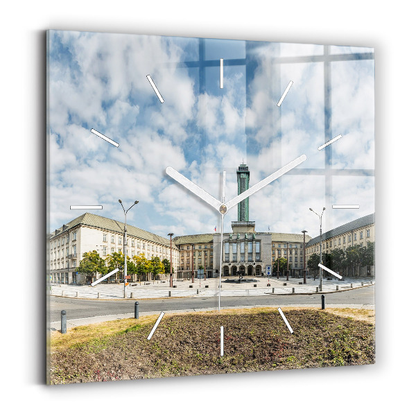 Skleněné hodiny čtvercové Panorama Ostravy