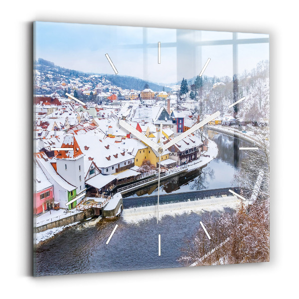 Skleněné hodiny čtvercové Panorama města v zimě
