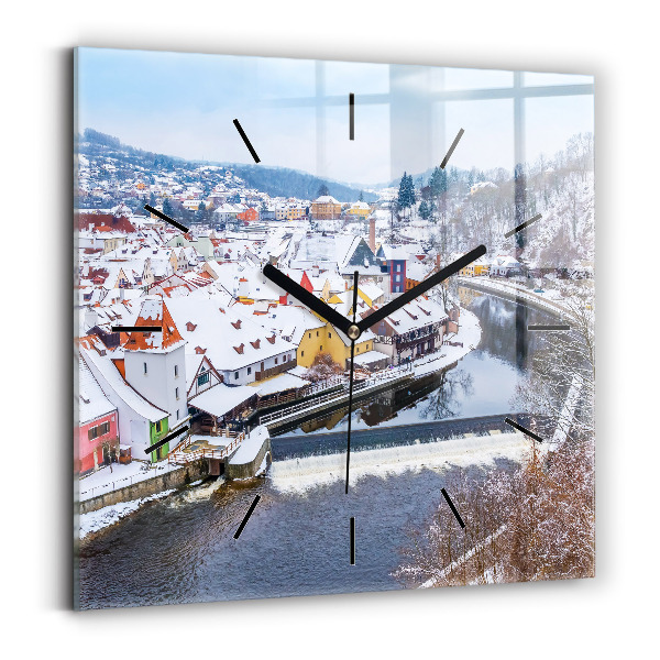 Skleněné hodiny čtvercové Panorama města v zimě