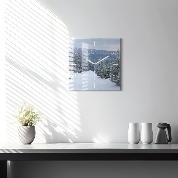 Čtvercové nástěnné hodiny České Krkonoše v zimě