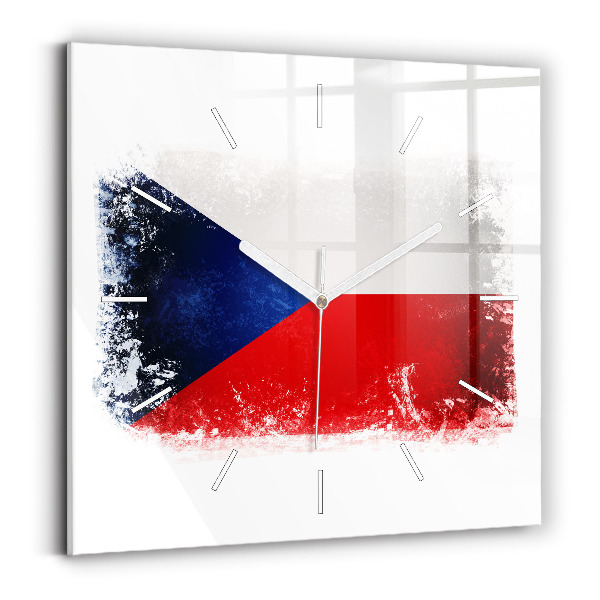 Skleněné hodiny čtvercové Vlajka České republiky