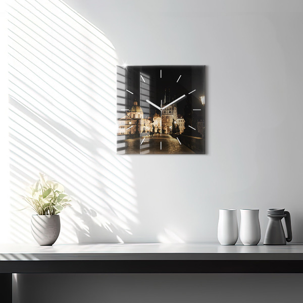 Čtvercové nástěnné hodiny Karlův most v Praze