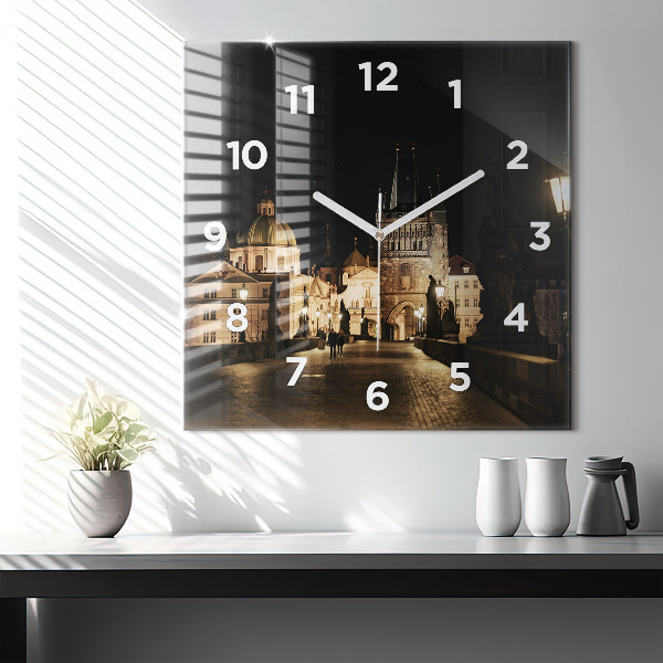 Čtvercové nástěnné hodiny Karlův most v Praze