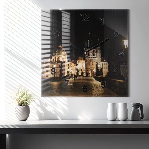 Čtvercové nástěnné hodiny Karlův most v Praze