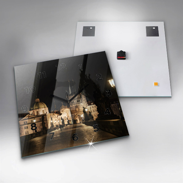 Čtvercové nástěnné hodiny Karlův most v Praze