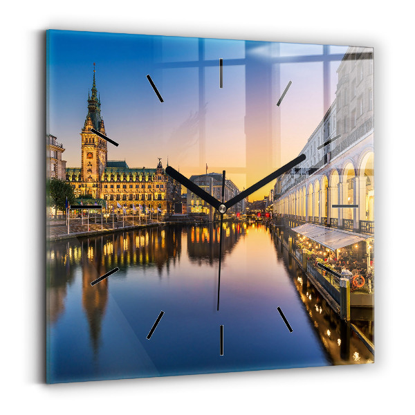 Skleněné hodiny čtvercové Hamburská radnice