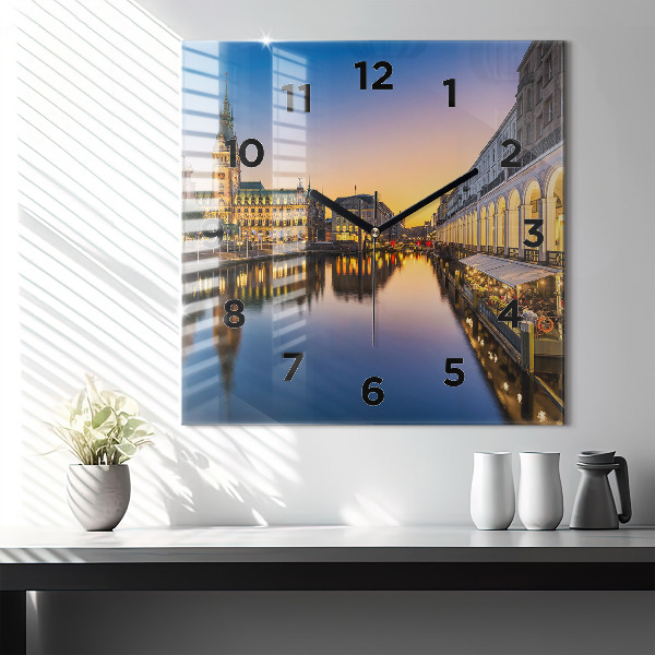 Skleněné hodiny čtvercové Hamburská radnice