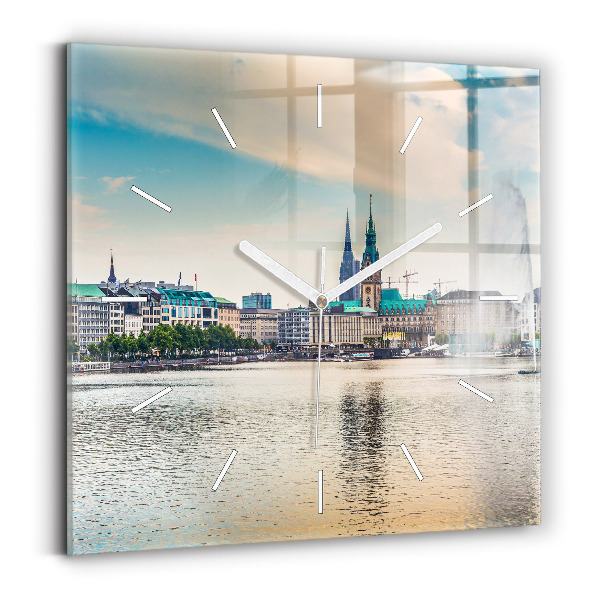Skleněné hodiny čtvercové Binnenalster v Hamburku