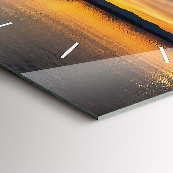 Čtvercové nástěnné hodiny Západ slunce nad jezerem