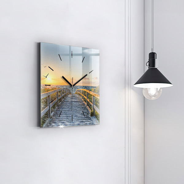 Skleněné hodiny čtvercové Dovolená na pláži