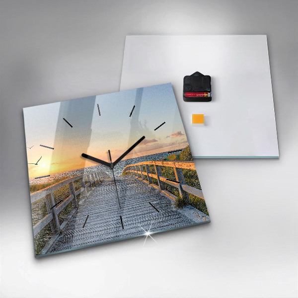 Skleněné hodiny čtvercové Dovolená na pláži