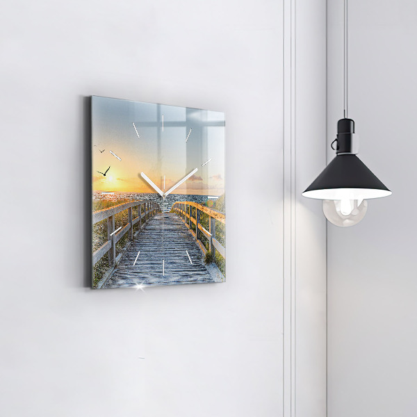 Skleněné hodiny čtvercové Dovolená na pláži