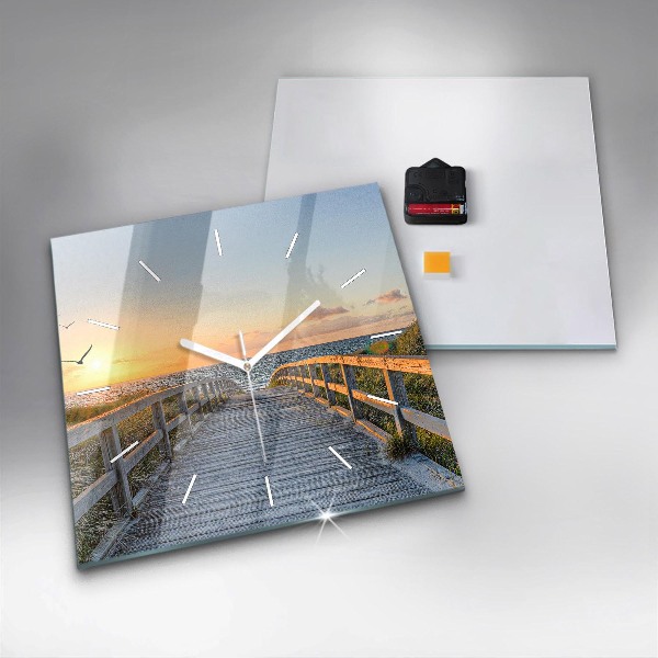 Skleněné hodiny čtvercové Dovolená na pláži