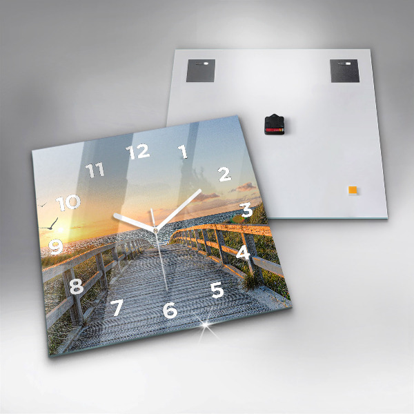 Skleněné hodiny čtvercové Dovolená na pláži