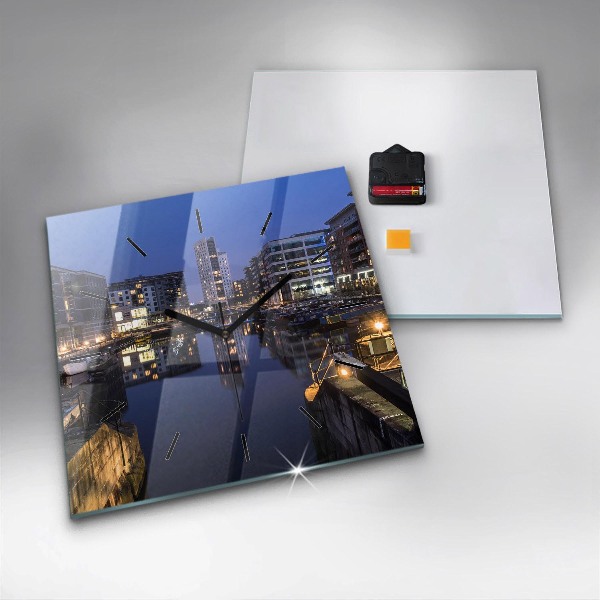 Skleněné hodiny čtvercové Noční osvětlené město