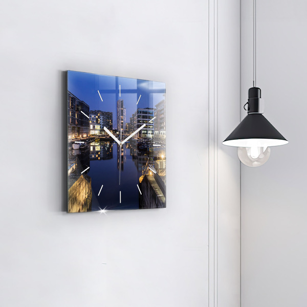 Skleněné hodiny čtvercové Noční osvětlené město