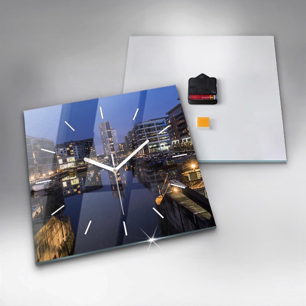 Skleněné hodiny čtvercové Noční osvětlené město