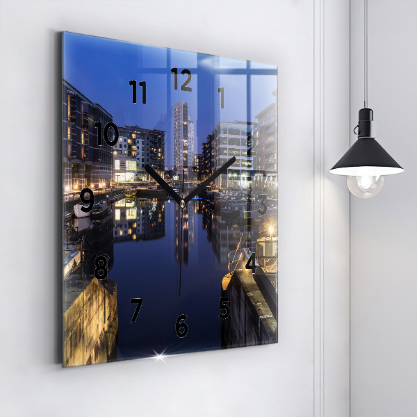 Skleněné hodiny čtvercové Noční osvětlené město