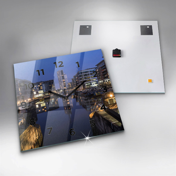 Skleněné hodiny čtvercové Noční osvětlené město