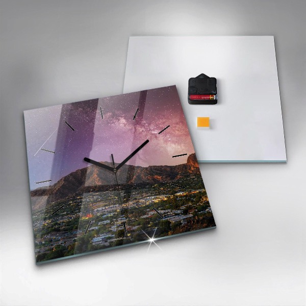 Čtvercové nástěnné hodiny Horská krajina