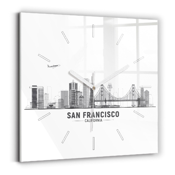 Skleněné hodiny čtvercové Panorama San Francisca