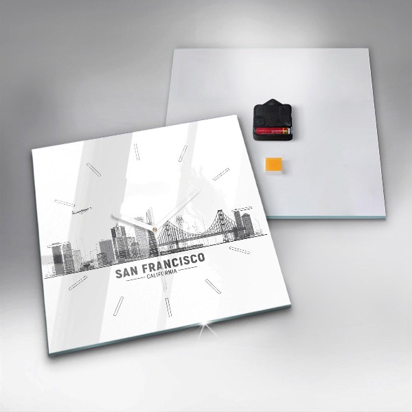 Skleněné hodiny čtvercové Panorama San Francisca