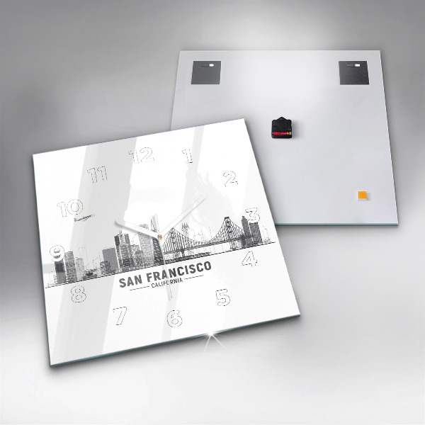 Skleněné hodiny čtvercové Panorama San Francisca