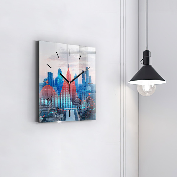 Čtvercové nástěnné hodiny Mrakodrapy ve Filadelfii