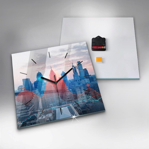 Čtvercové nástěnné hodiny Mrakodrapy ve Filadelfii