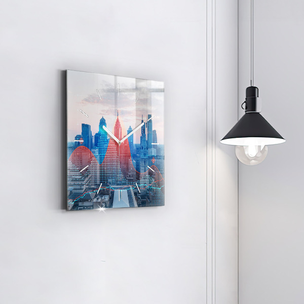 Čtvercové nástěnné hodiny Mrakodrapy ve Filadelfii