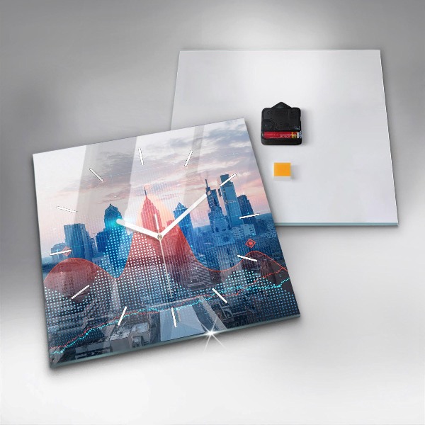 Čtvercové nástěnné hodiny Mrakodrapy ve Filadelfii