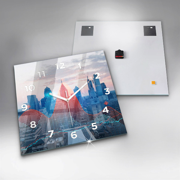 Čtvercové nástěnné hodiny Mrakodrapy ve Filadelfii