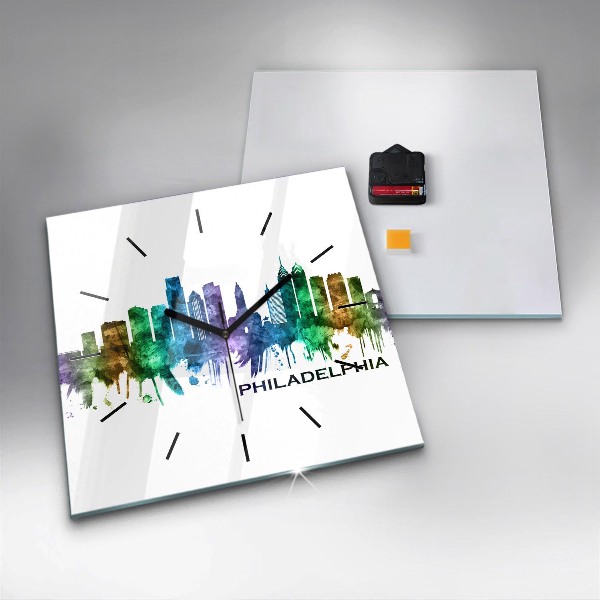 Čtvercové nástěnné hodiny Barevná Filadelfie